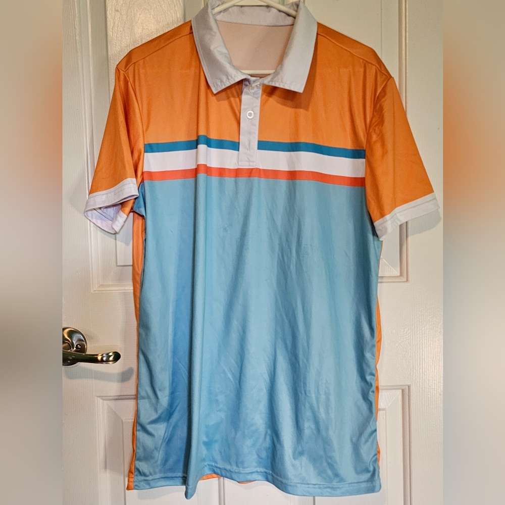 MANFINITY Orange and Light Blue Polo Shirt Men's Sz L